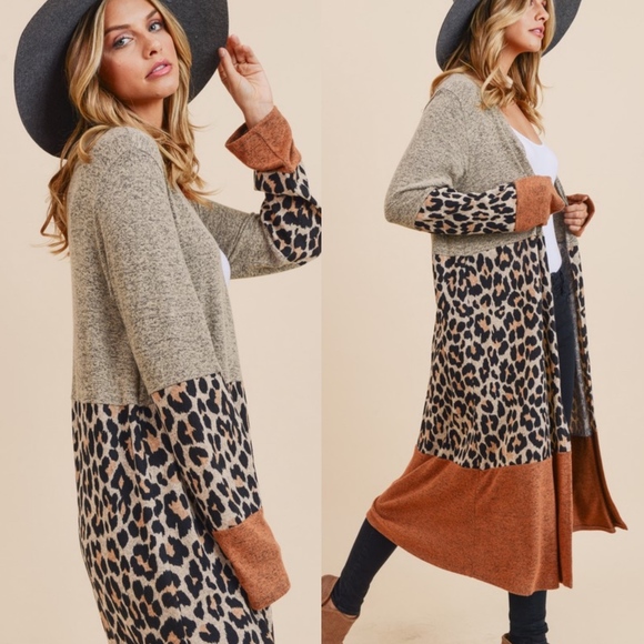 🎈Last1️⃣Animal Print Long Cardigan Color Block - Picture 3 of 5